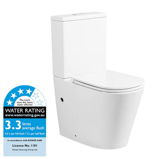 Indigo Cali Rimless Back To Wall Ceramic White Toilet Suite With Soft Close Seat WELS Rating - Indigo