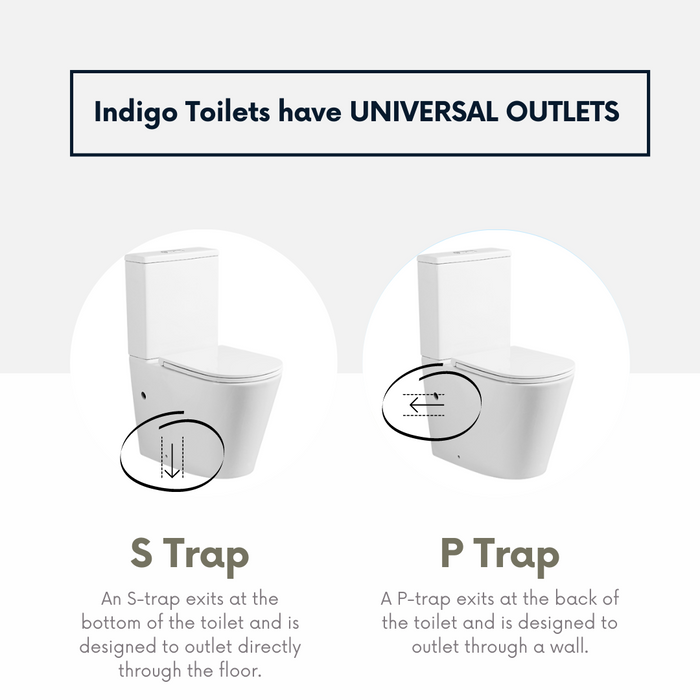 Indigo Cail Toilet Suite Outlets - Universal toilet outlets - S Trap toilet and P Trap toilet