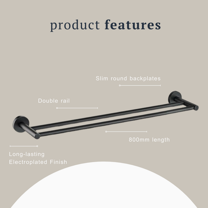 Indigo Ciara Double Towel Rail 800mm Matte Black product features