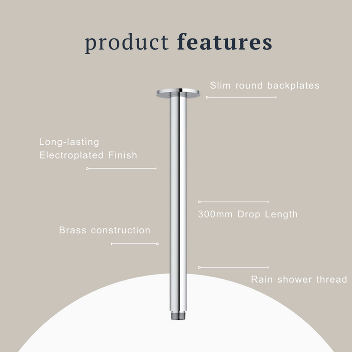 Indigo Ciara Ceiling Shower Arm 300mm Chrome product features