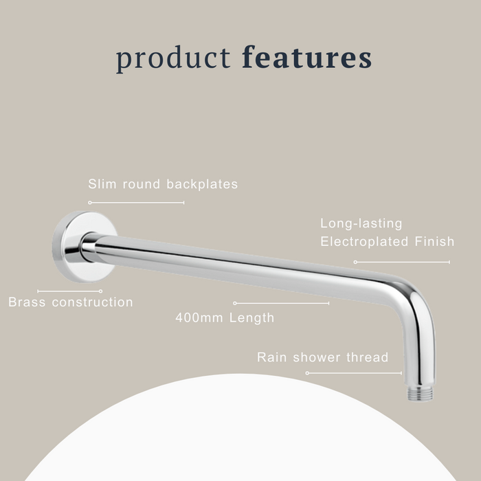 Indigo Ciara Wall Shower Arm 400mm Chrome product features