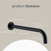 Indigo Ciara Wall Shower Arm 400mm Matte Black product features