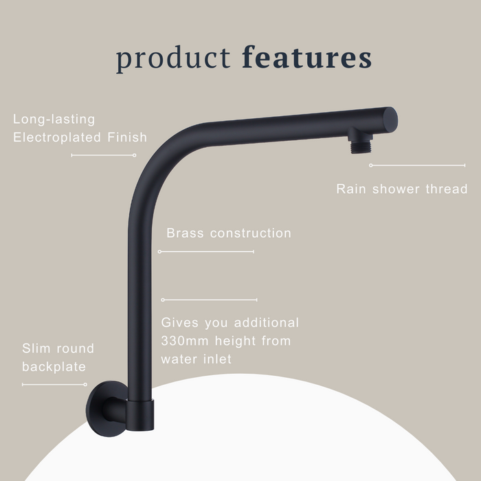 Indigo Ciara Upswept Right Angle Shower Arm 350mm Matte Black