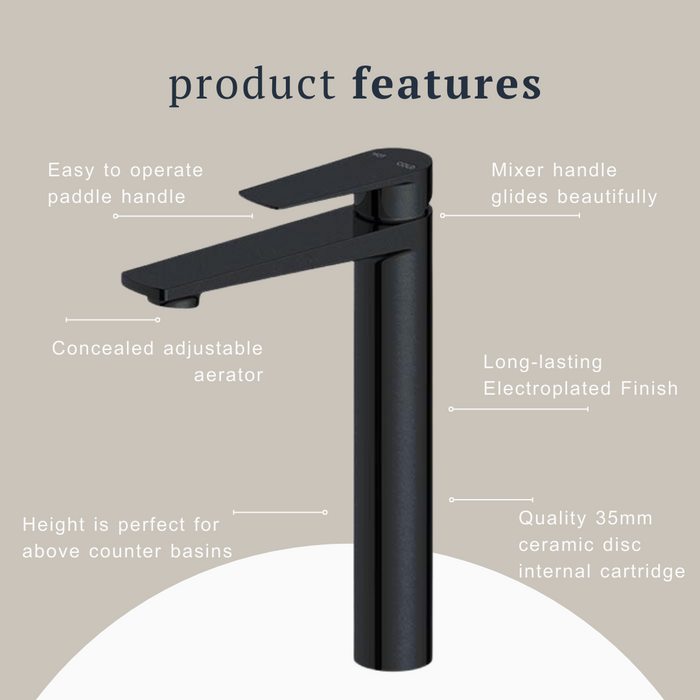 Indigo Savina Tower Basin Mixer Matte Black product features