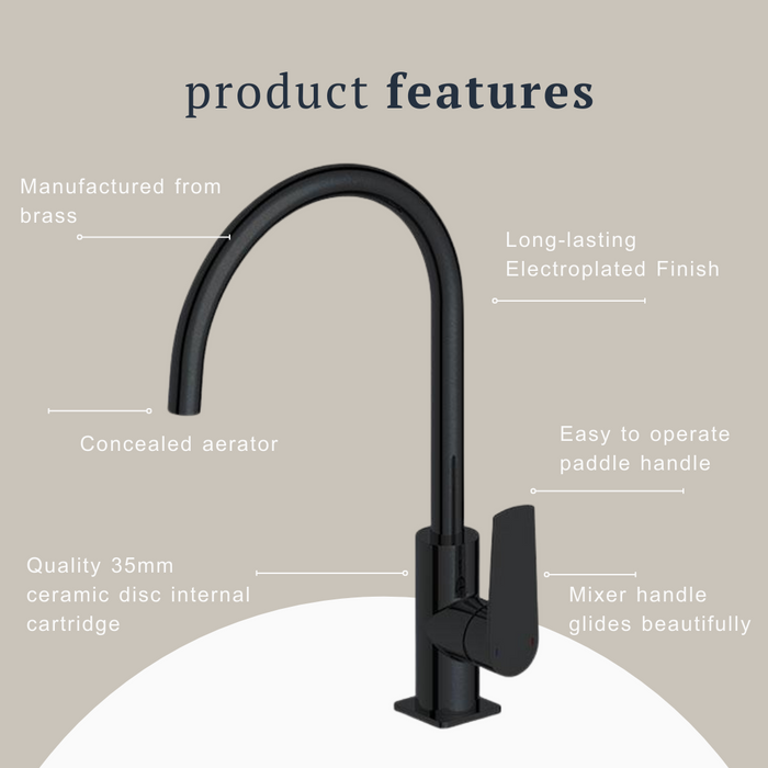 Indigo Savina Sink Mixer Matte Black product features