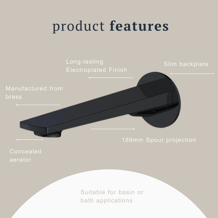 Indigo Savina Bath/Basin 180mm Spout Matte Black product features