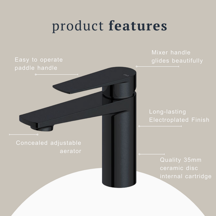 Indigo Savina Basin Mixer Matte Black product features