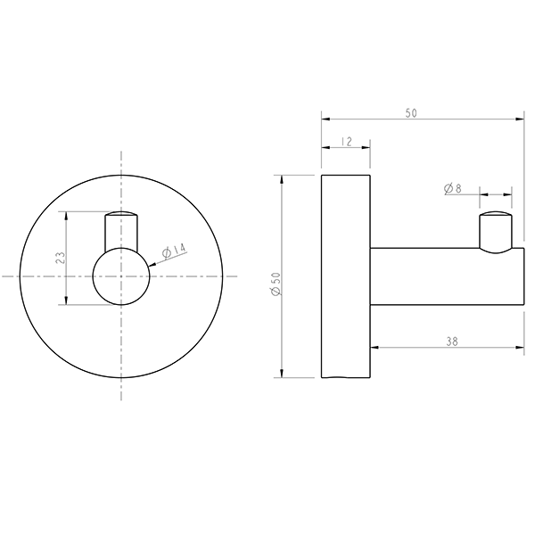 Technical Drawing - Indigo Ciara Robe Hook Chrome US1000CH