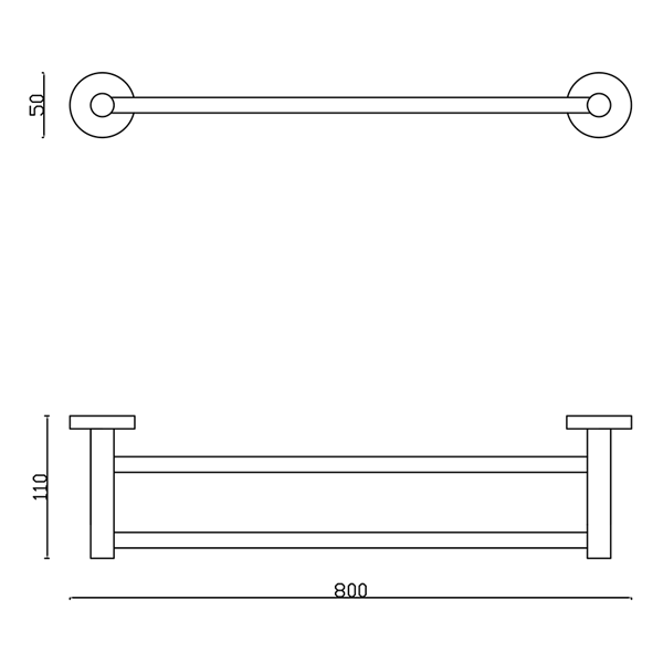 Technical Drawing - Indigo Ciara Double Towel Rail Matte Black US1004MB