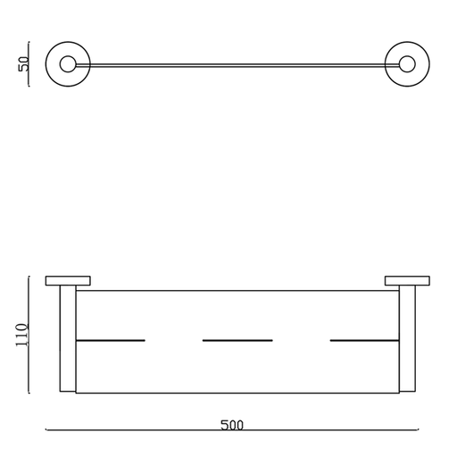 Technical Drawing - Indigo Ciara Bathroom Shelf Chrome US1005CH