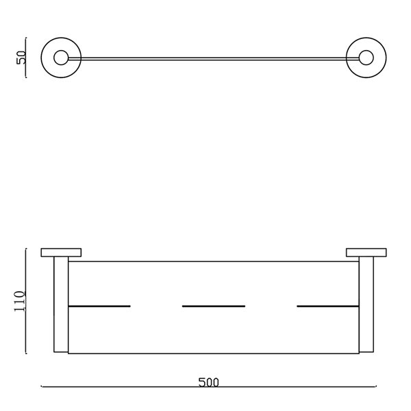 Technical Drawing - Indigo Ciara Bathroom Shelf Chrome US1005CH