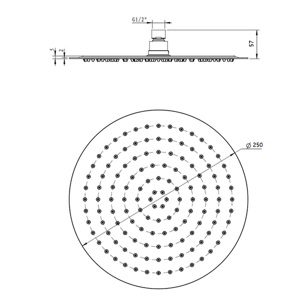 Technical Drawing - Indigo Ciara Shower Head 250mm Chrome US2005MB