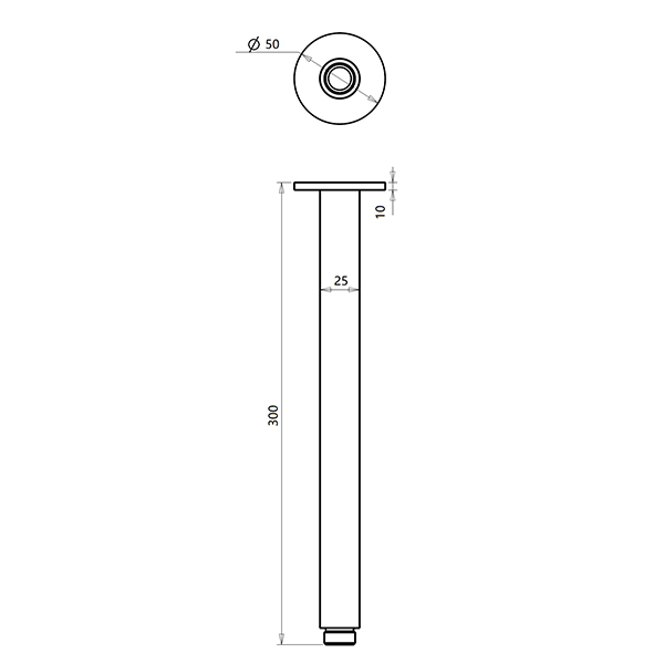 Technical Drawing - Indigo Ciara Ceiling Shower Arm 300mm Chrome US2006CH