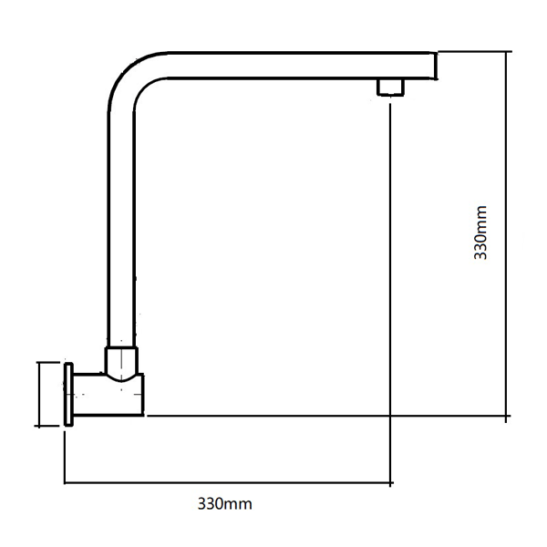 Technical Drawing - Indigo Ciara Upswept Right Angle Shower Arm 350mm Chrome US2007CH