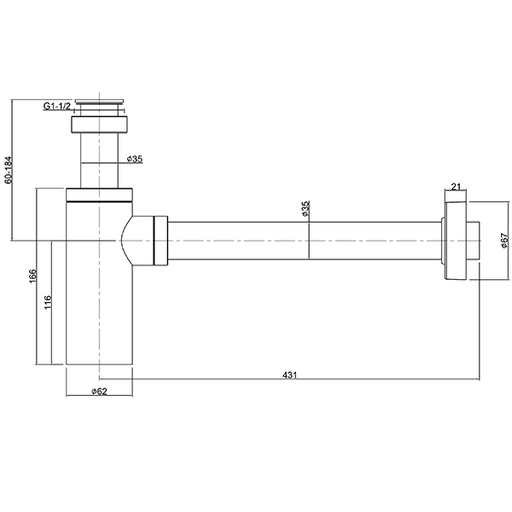 Technical Drawing - Indigo Ciara Bottle Trap 40mm Matte Black US3000MB