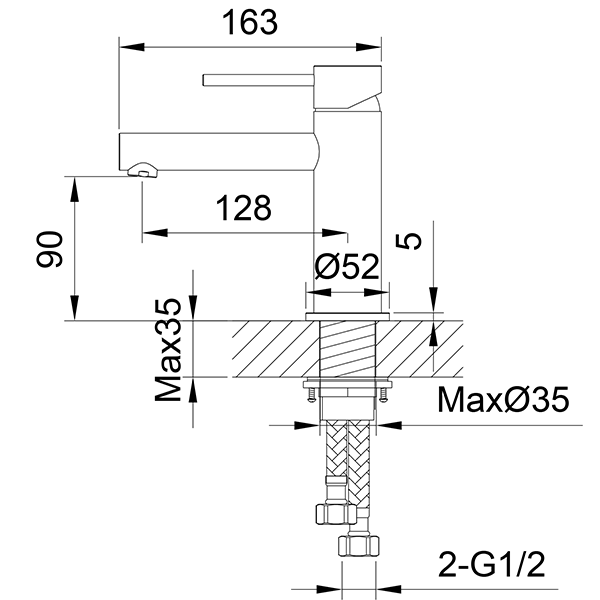 Technical Drawing - Indigo Alisa Basin Mixer 