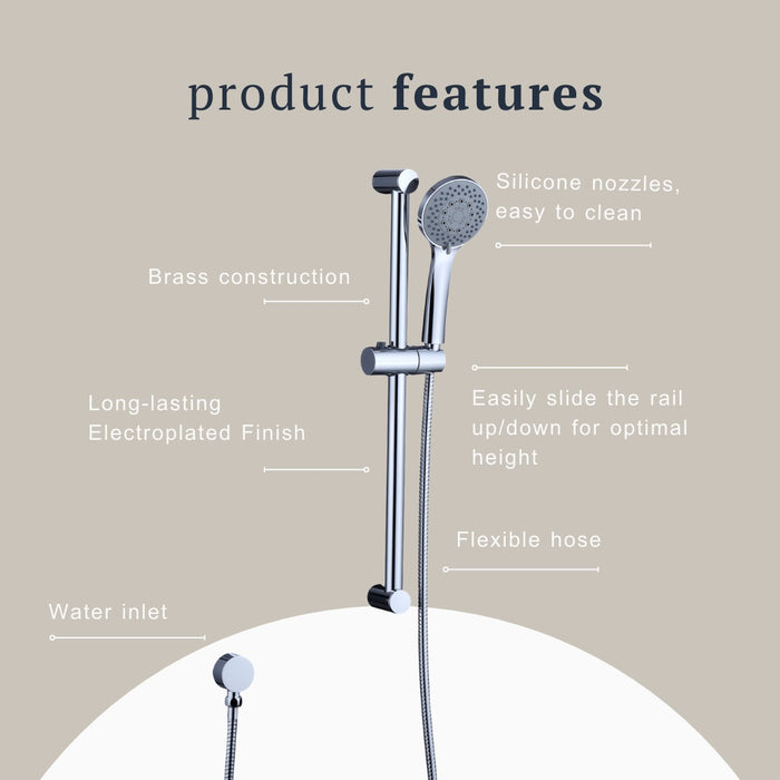 Indigo Ciara Shower on Rail Chrome features