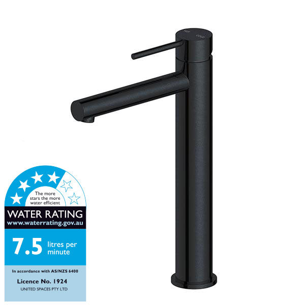 Indigo Alisa Brass WELS 4 Star Bathroom Tower Basin Mixer Tap Matte Black WELS Rating - The Blue Space