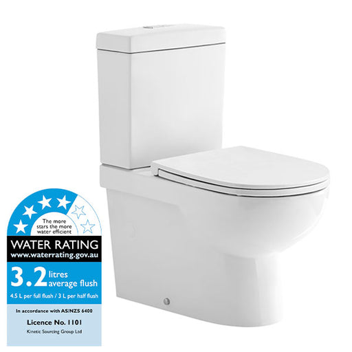 Indigo Ridge Rimless Back To Wall Ceramic White Toilet Suite and Soft Close Seat WELS Rating - Indigo