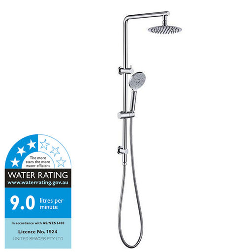 Ciara Bathroom Dual Shower on Rail with Overhead Rain Shower Chrome WELS Rating - Indigo