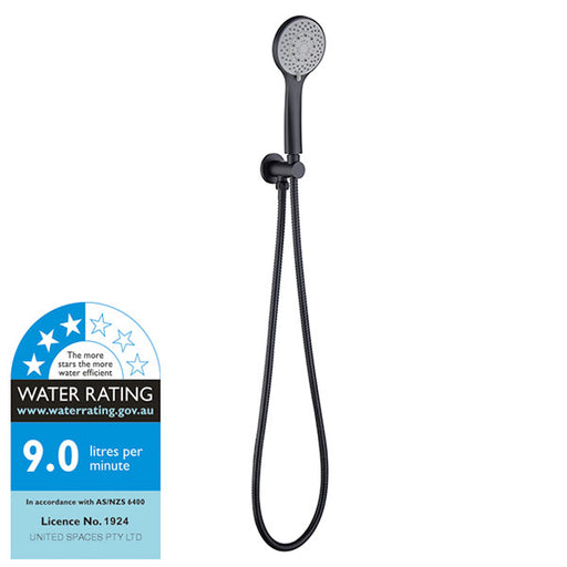 Ciara Bathroom Round Handheld Shower Head Set Matte Black WELS Rating - Indigo