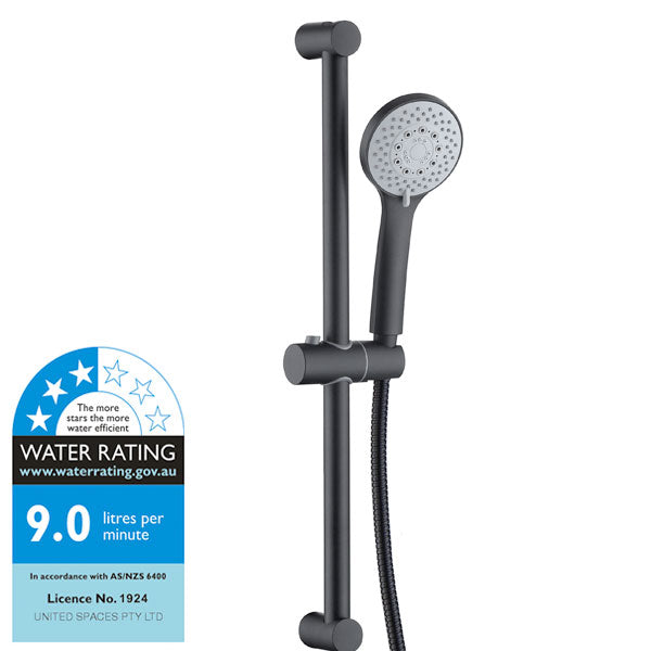 Ciara Bathroom Round Shower on Rail Set Matte Black WELS Rating - Indigo