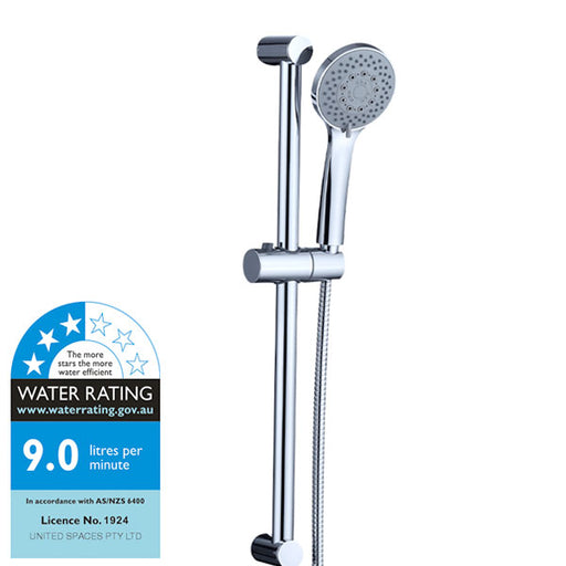 Ciara Bathroom Round Shower on Rail Set Polished Chrome WELS Rating  - Indigo