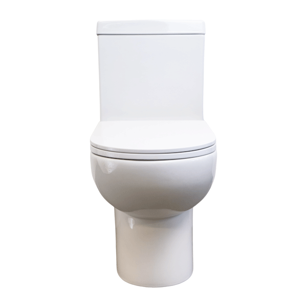 Indigo Ridge rimless back to wall toilet suite front angle