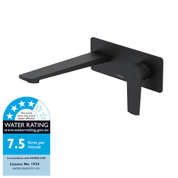 Indigo Savina Bathroom Wall Basin/Bath Fixed Mixer Tap Set 22cm Matte Black WELS Rating - Indigo