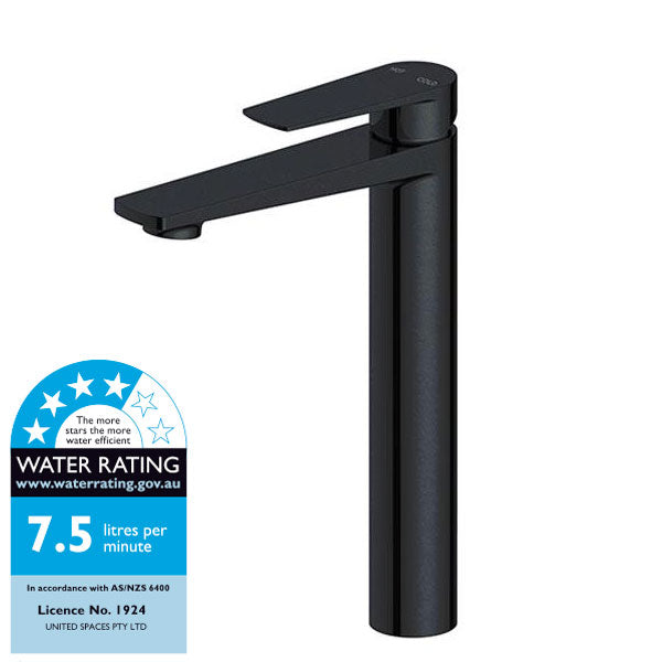 Indigo Savina Brass Bathroom WELS 4 Star Tower Basin Mixer Tap Matte Black WELS Rating - Indigo