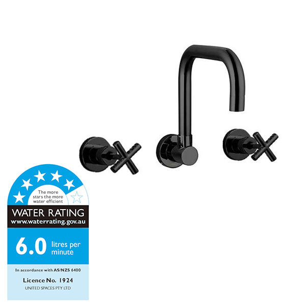 Indigo WELS 5 Star Brass Elite X Wall Kitchen Sink Tap Set Matte Black WELS Rating - Indigo