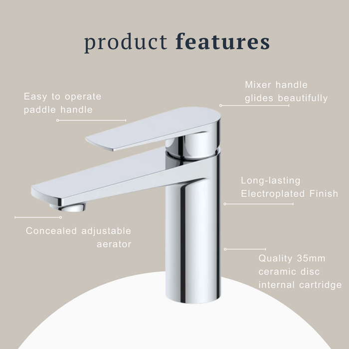 Indigo Savina Basin Mixer Chrome product features